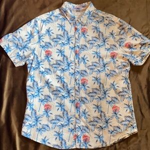 Denim and flower button down Hawaiian shirt